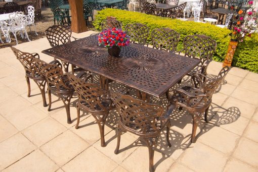 10-Seater Cast Aluminium Patio Furniture Crystal Set with 300cmx100cm Rectangular Crystal Table