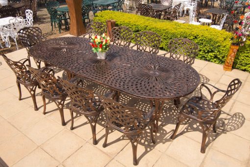 10-Seater Cast Aluminium Patio Furniture Crystal Set with 320cmx126cm Oval Crystal Table