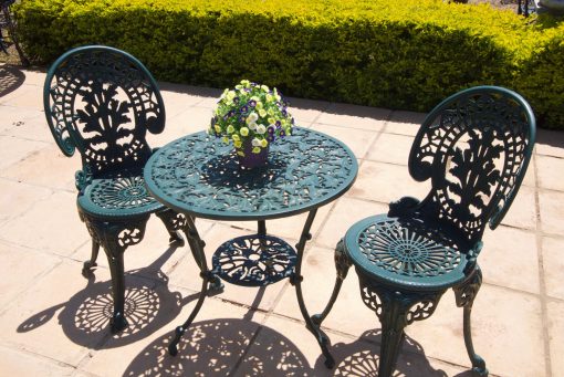 Two-Seater Cast Aluminium Patio Furniture Royal Set with 62cm Round Ivy Table