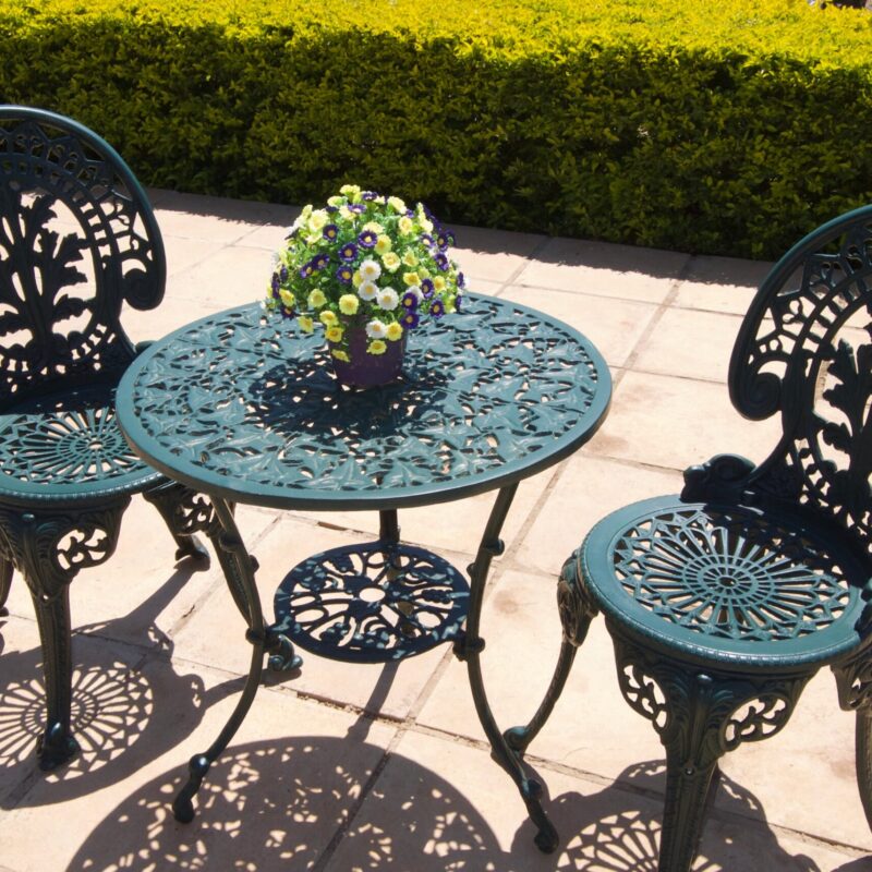 Two-Seater Cast Aluminium Patio Furniture Royal Set with 62cm Round Ivy Table