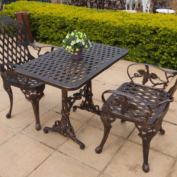 Two-Seater Cast Aluminium Patio Furniture Set with 90cm x 50cm Tall CapeGrape Table