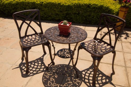 Two-Seater Cast Aluminium Patio Furniture Willow (NO ARMS) Set with 62cm Round Ivy Table