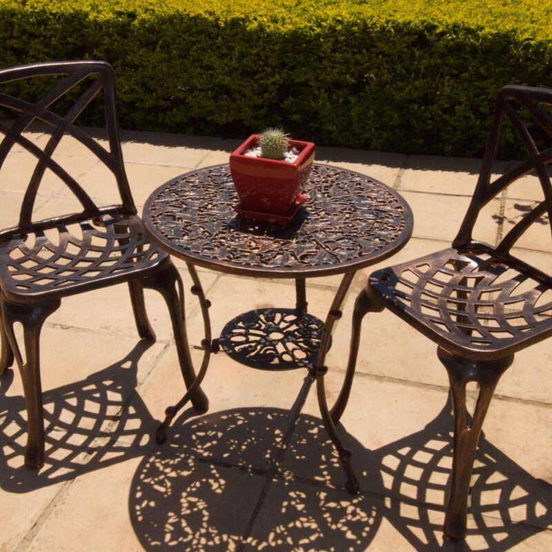 Two-Seater Cast Aluminium Patio Furniture Willow (NO ARMS) Set with 62cm Round Ivy Table