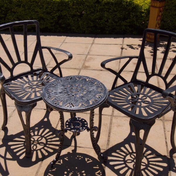 Two-Seater Small Cast Aluminium Patio Furniture CapeSun Set with 44cm Round Royal Table