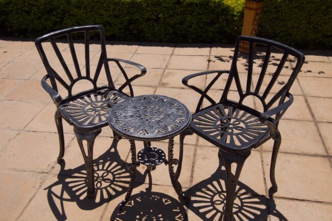 Two-Seater Small Cast Aluminium Patio Furniture CapeSun Set with 44cm Round Royal Table