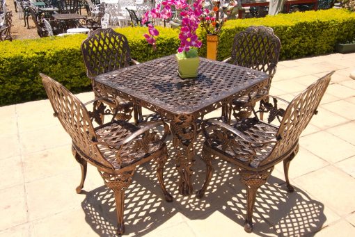 Four-Seater Cast Aluminium Patio Furniture CapeGrape Set with 100cm Square CapeGrape Table