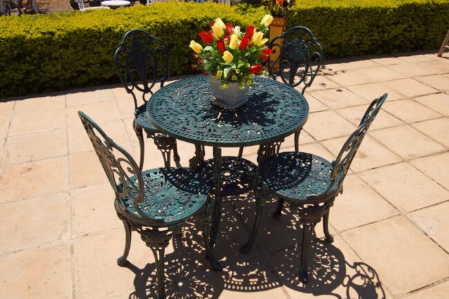 Four-Seater Cast Aluminium Patio Furniture Mystic Rose Set with 75cm Round Mystic Rose Table