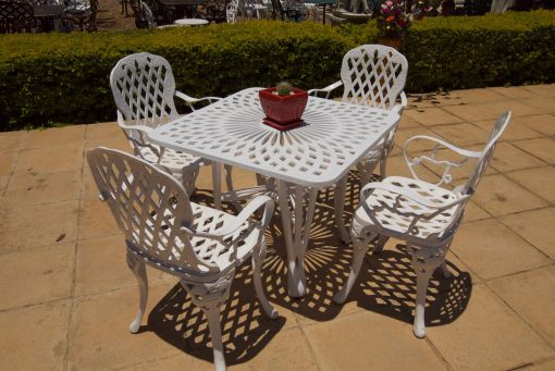 Four-Seater Cast Aluminium Patio Furniture Small King Grape Set with 85cm Square Crystal Table and Small King Grape Chairs