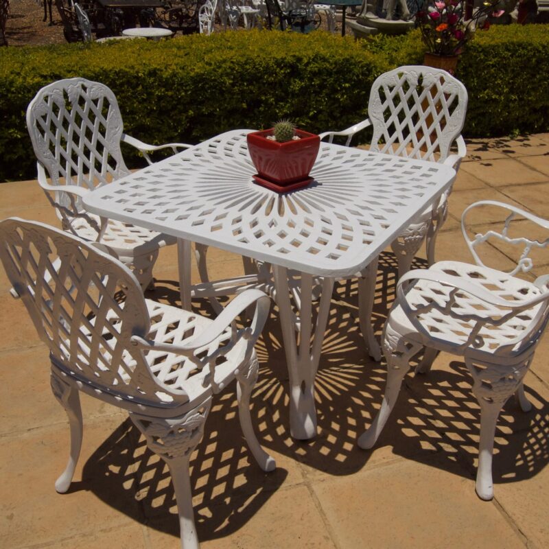 Four-Seater Cast Aluminium Patio Furniture Small King Grape Set with 85cm Square Crystal Table and Small King Grape Chairs