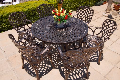 Six-Seater Cast Aluminium Patio Furniture Crystal Set with 125cm Round Crystal Table