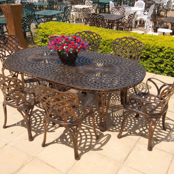 Six-Seater Cast Aluminium Patio Furniture Crystal Set with 185cm Oval Crystal Table