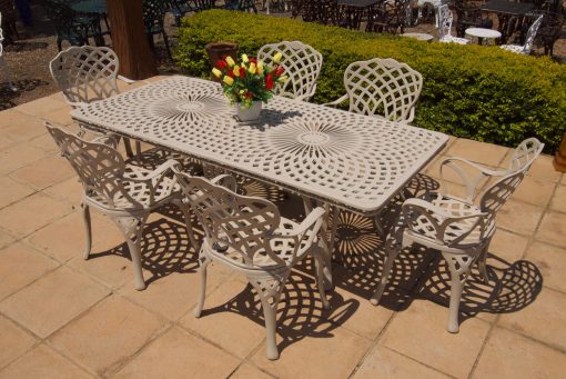 Six-Seater Cast Aluminium Patio Furniture Crystal Set with 216cm Rectangular Crystal Table