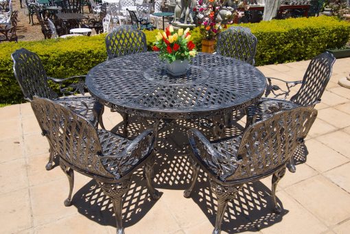 Six-Seater Cast Aluminium Patio Furniture Set with 155cm Round CapeGrape Table