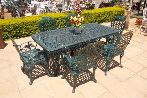 Six-Seater Cast Aluminium Patio Furniture CapeGrape Set with 200cm Rectangular CapeGrape Table