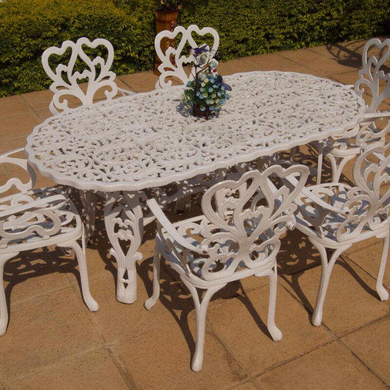 Six-Seater Cast Aluminium Patio Furniture Newlands Set with 180cm Oval Egyptian Table