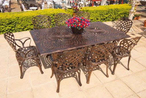 Eight-Seater Cast Aluminium Patio Furniture Crystal Set with 216cmx125cm Rectangular Crystal Table