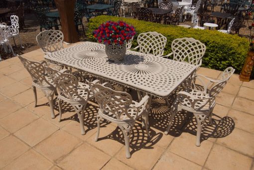 Eight-Seater Cast Aluminium Patio Furniture Crystal Set with 216cmx100cm Rectangular Crystal Table