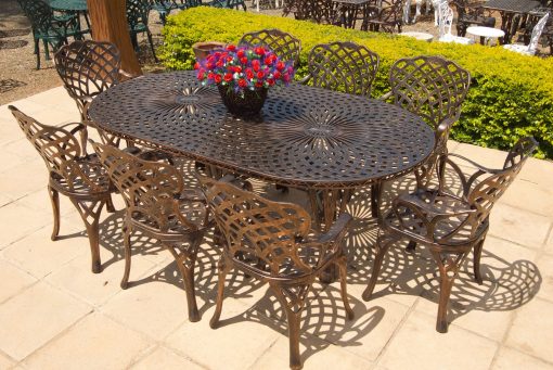 Eight-Seater Cast Aluminium Patio Furniture Crystal Set with 219cmx125cm Oval Crystal Table