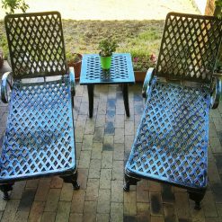 Cast Aluminium Patio Furniture Crystal Pool Lounger Combo Set (Two Loungers & Side Table)