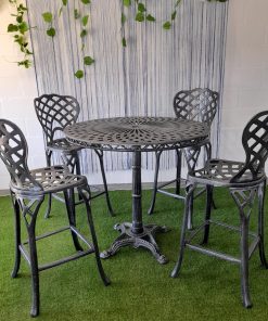 4-seater Cast Aluminium Bar Set with 100cm round Crystal Bar