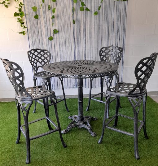 4-seater Cast Aluminium Bar Set with 100cm round Crystal Bar