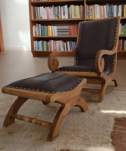 Nordic Comfort Set: Mahogany Carved Lounger & Ottoman